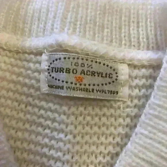 vtg turbo acrylic sweater boy girl size 6+ months white blue red - Picture 3 of 6